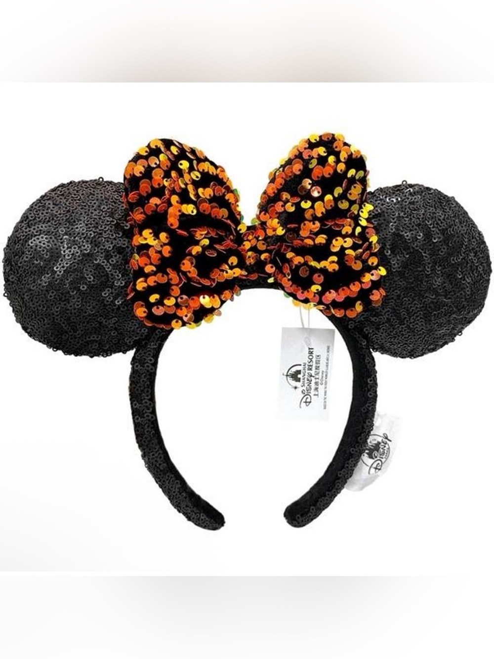 🎃NWT Disney Parks Halloween Sequin Bow Mickey Minnie Mouse Ears Headband